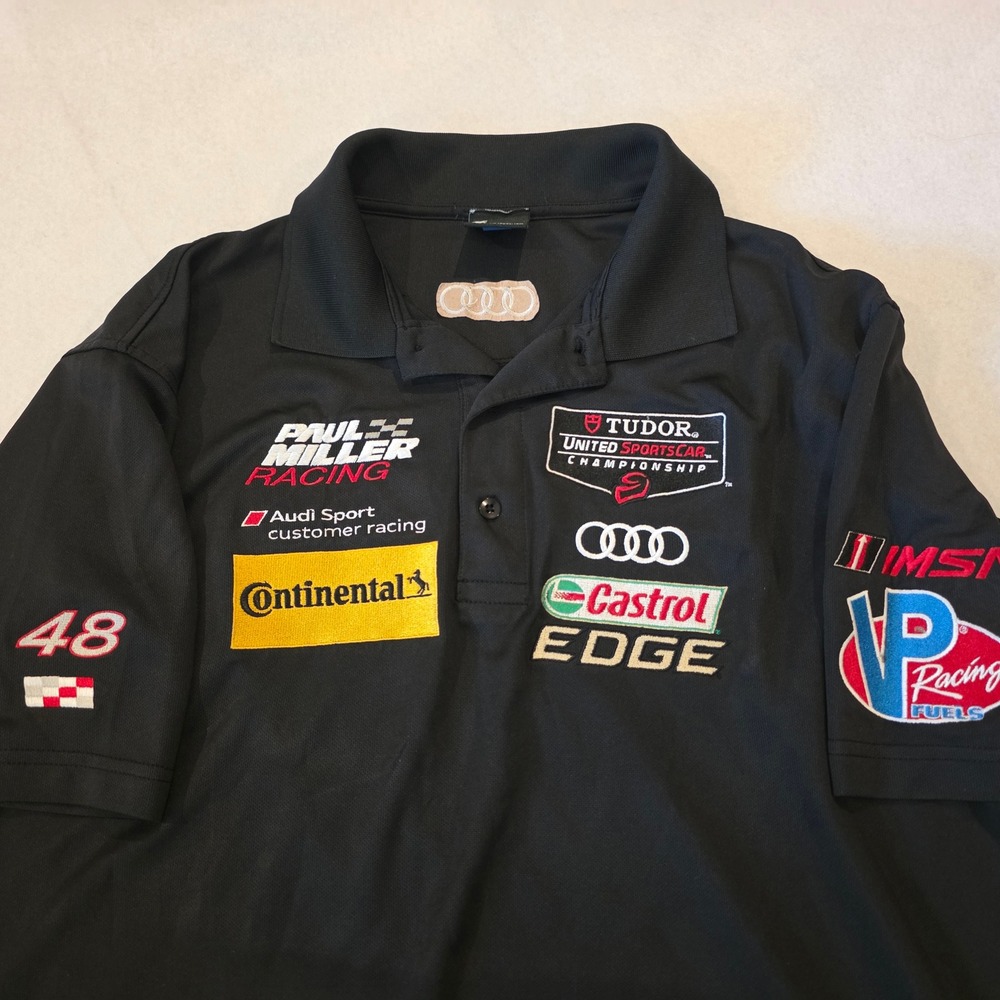 Spyder Mens Paul Miller Racing Audi Sport Polo Shirt Black IMSA Castrol Large